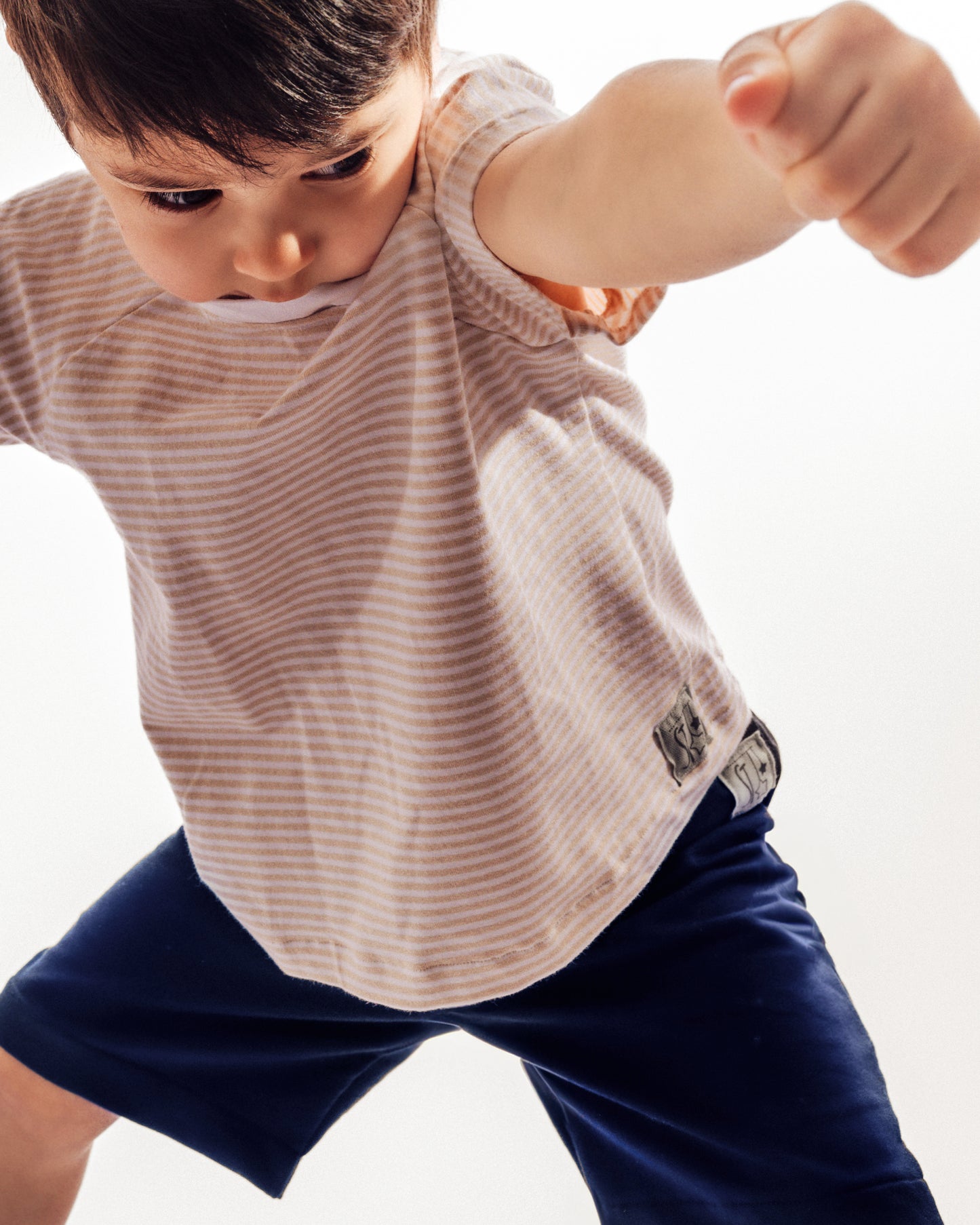 T-shirt cotone maniche corte a righe beige e panna