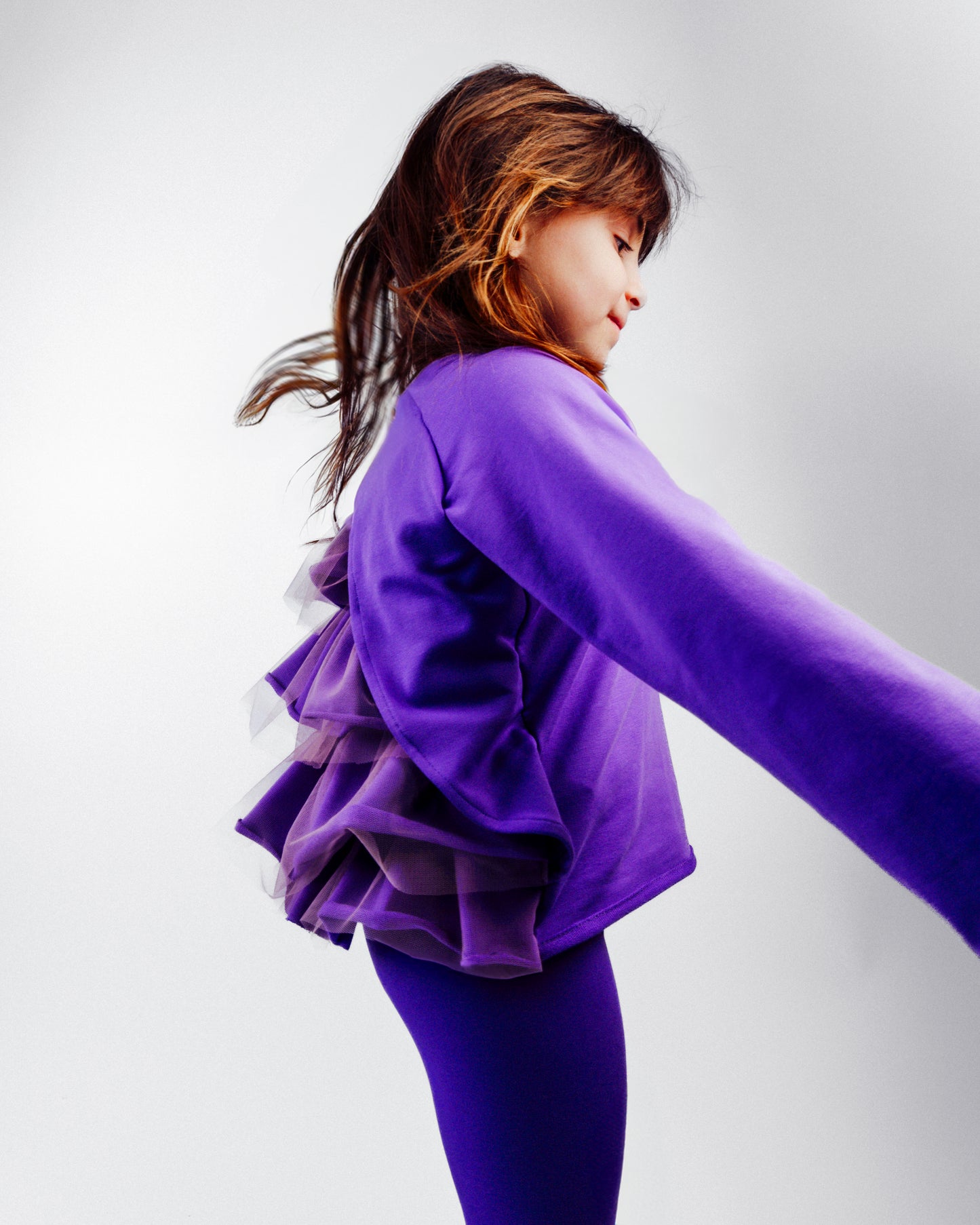 Felpa LILLA in cotone con rouches in tulle.