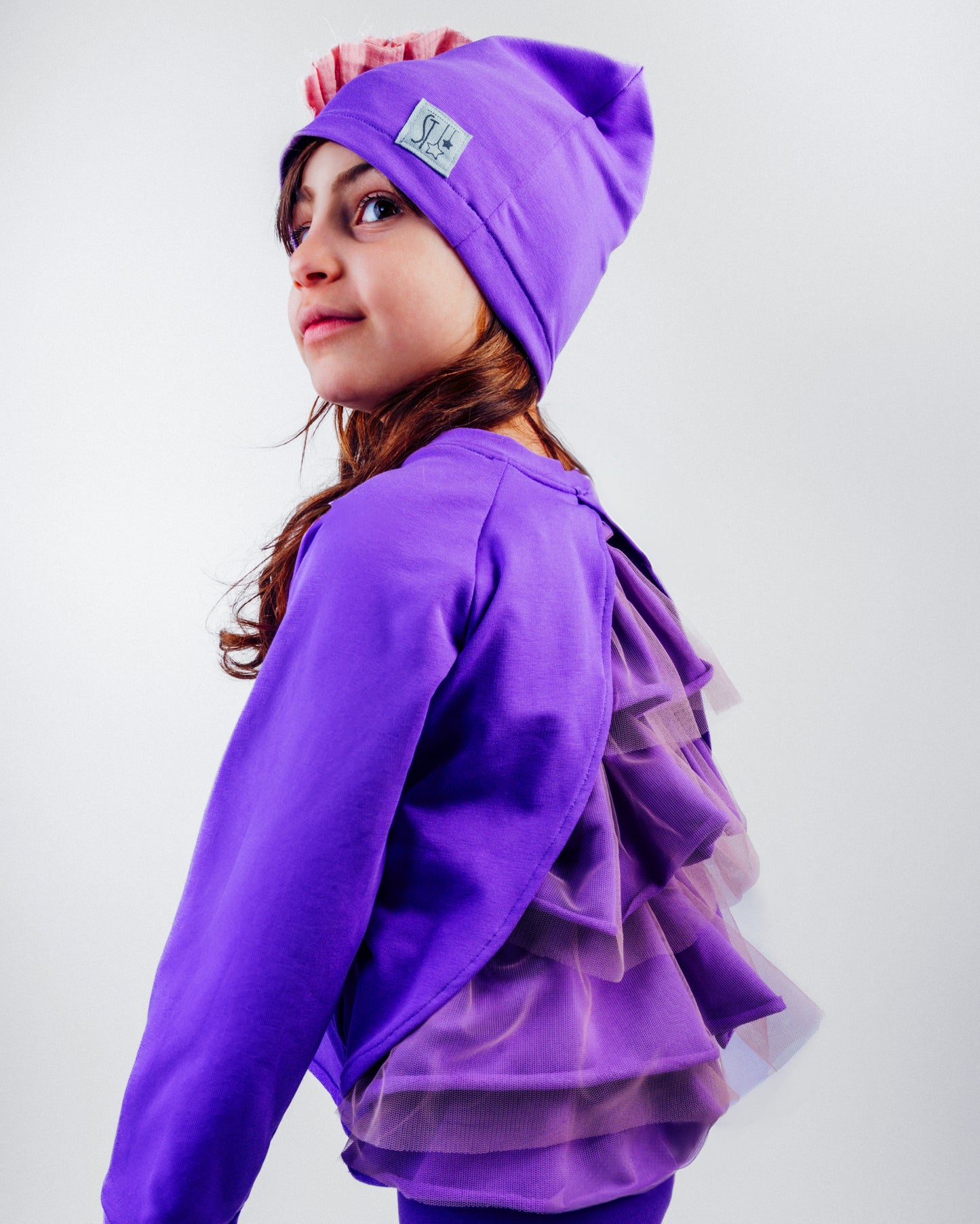 Felpa LILLA in cotone con rouches in tulle.