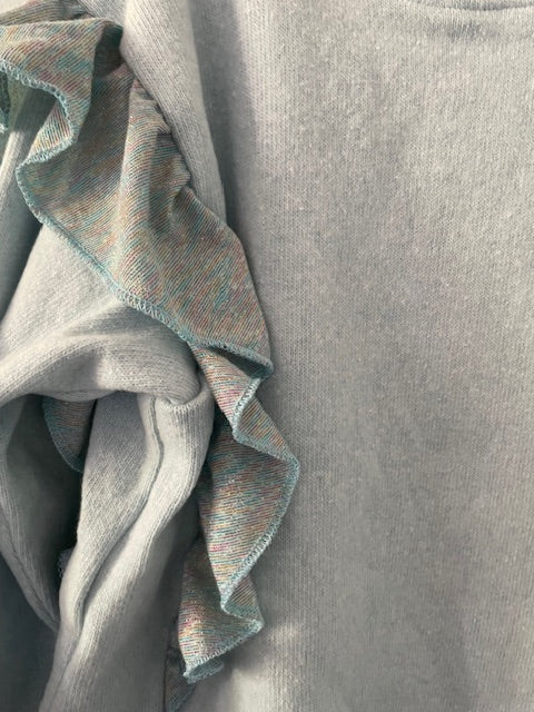 Felpa in caldo cotone azzurro con rouches glitter