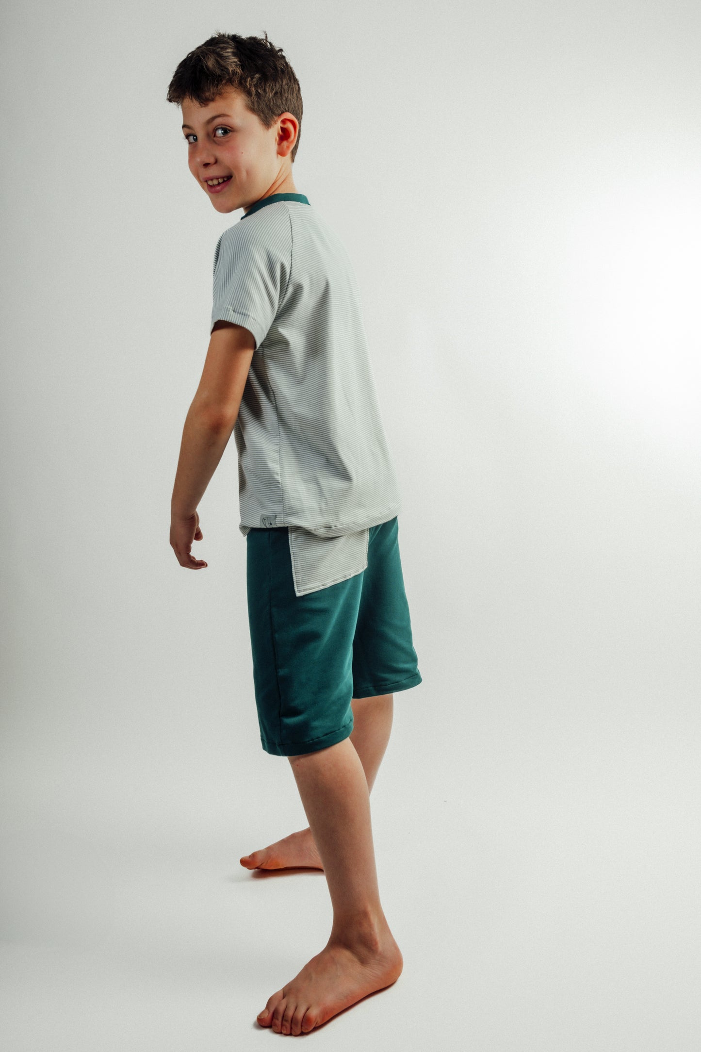 T-shirt cotone maniche corte a righe verdi