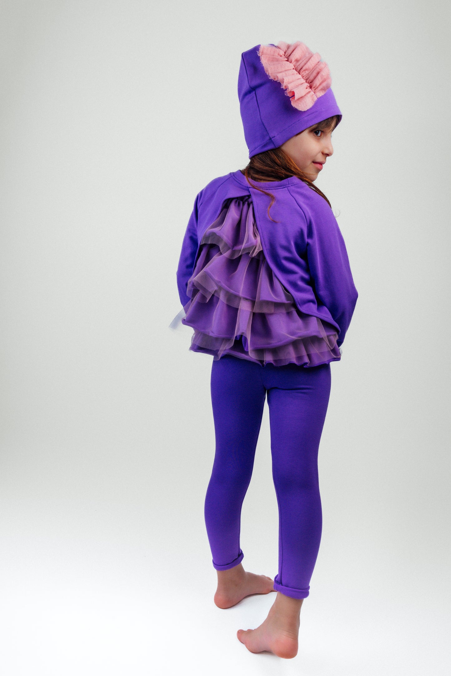 Felpa LILLA in cotone con rouches in tulle.