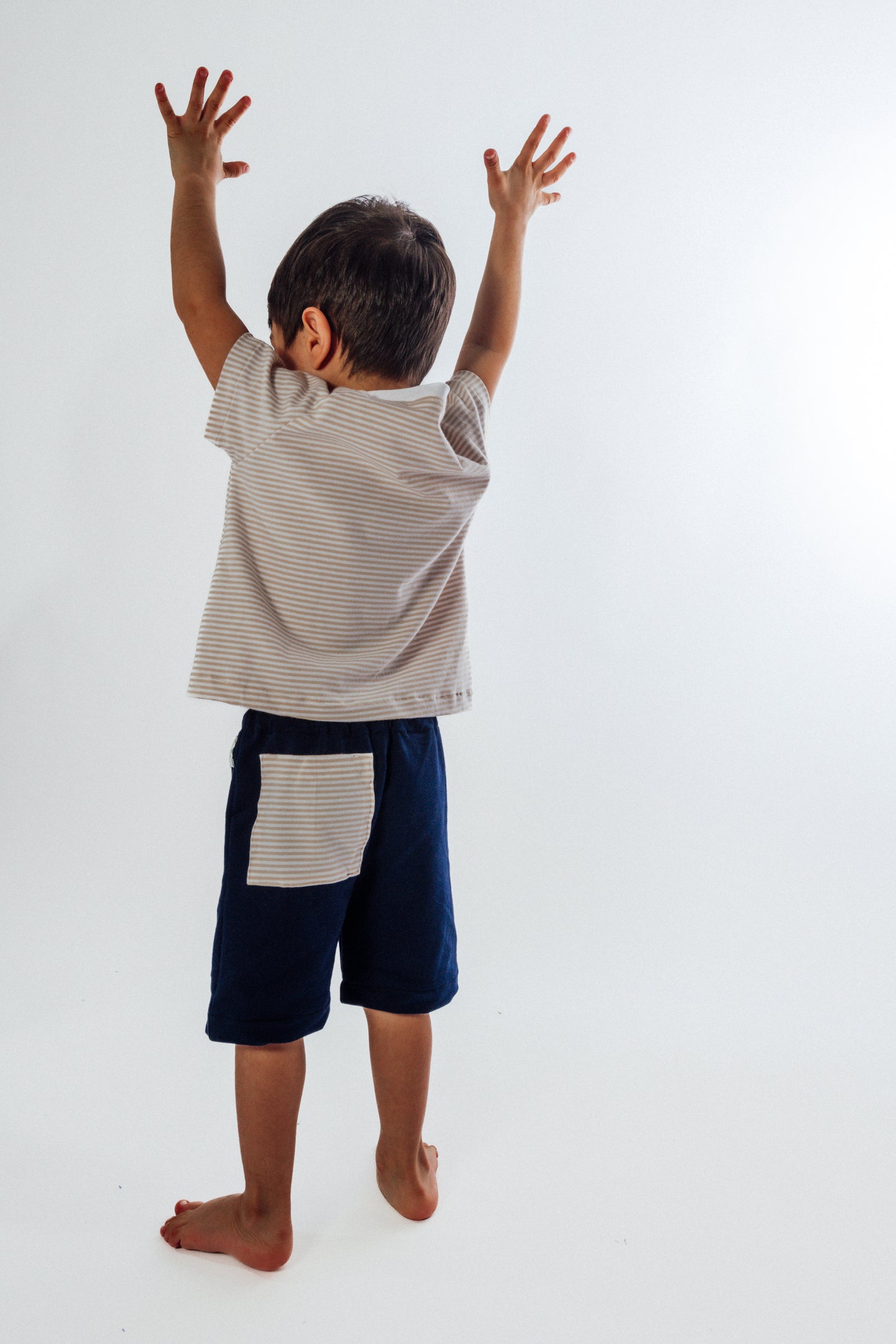 T-shirt cotone maniche corte a righe beige e panna