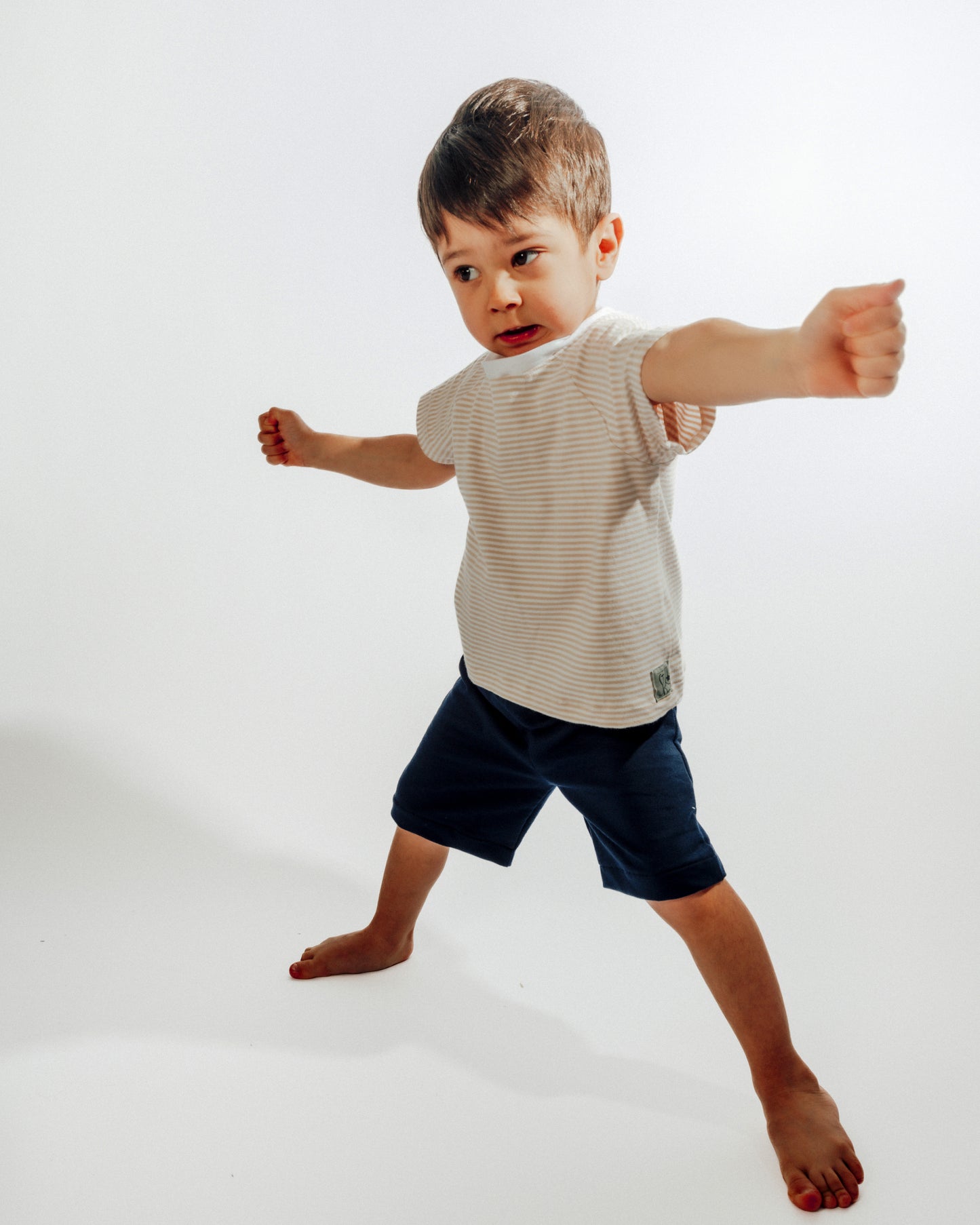 T-shirt cotone maniche corte a righe beige e panna